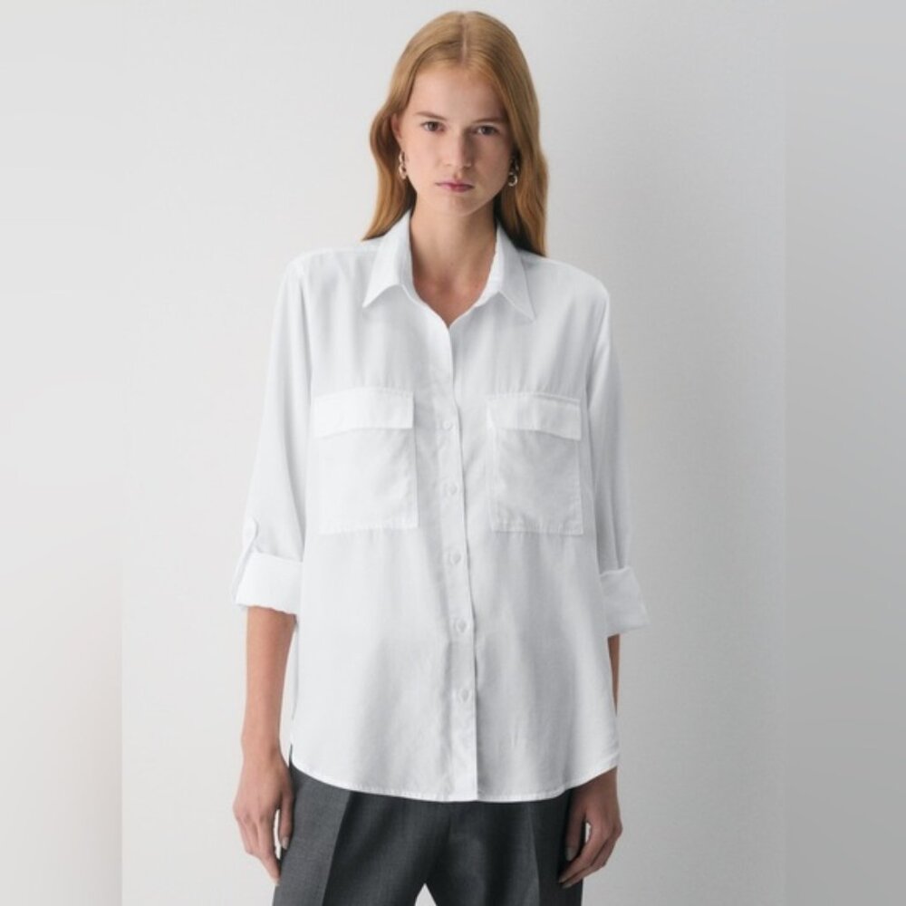 Aritzia White Button-Up Utility Shirt